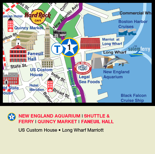 new england aquarium, shuttle, ferry, quincy market, faneuil hall, US custom house, long wharf marriott